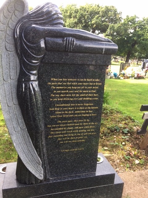 Back of Angel Headstone Woodlands