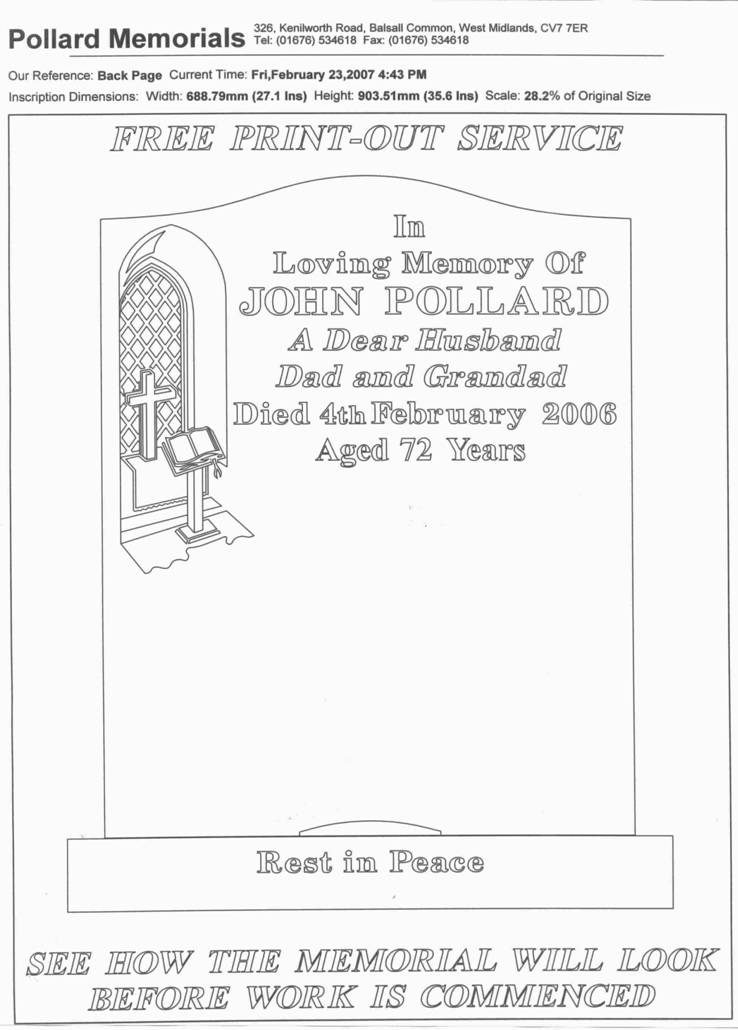 Headstone Computer print-out
